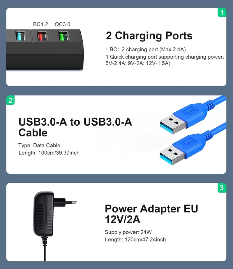 Vansuny USB 3.0 Hub 5 Gb/s - 24W Tápegységgel, Ultragyors Adatátvitel
