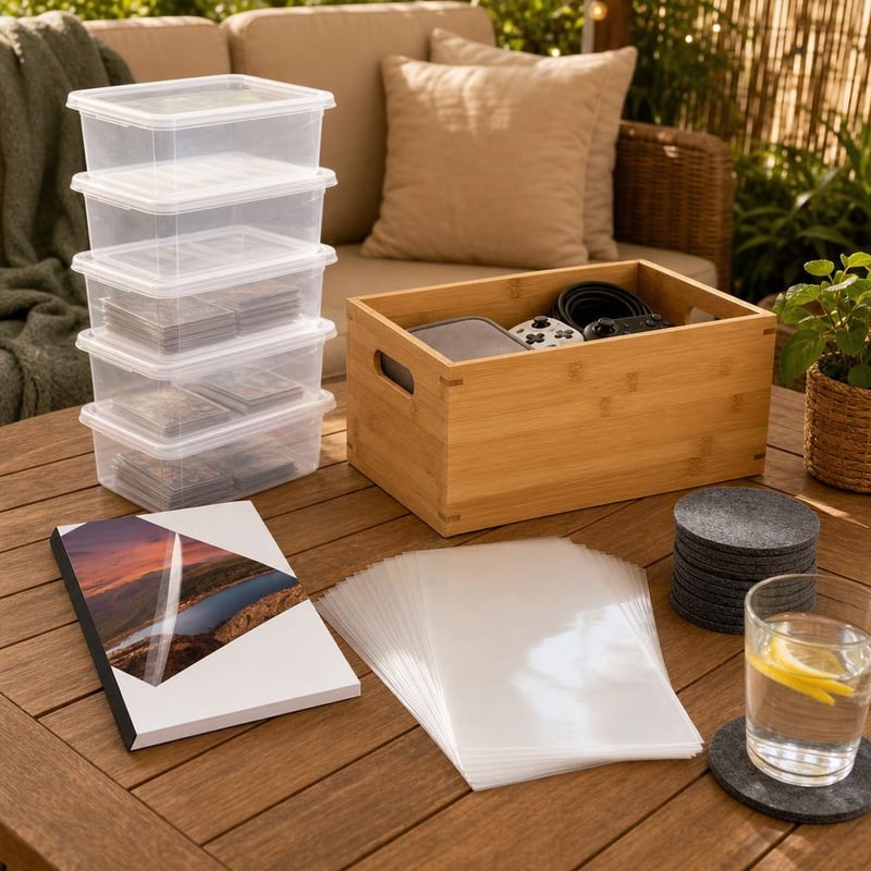 Sada pre hráčov: 100x laminovacie fólie + úložný box + 4x organizér + 12x podložka pod pohár