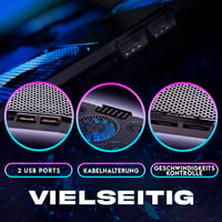 KLIM Cyclone Laptop Hűtő és Állvány - 5 Ventilátoros Hűtőpad Túlmelegedés Ellen - Kompatibilis PC, PS4, Xbox One, 11-19" Laptopokkal - Kék 4