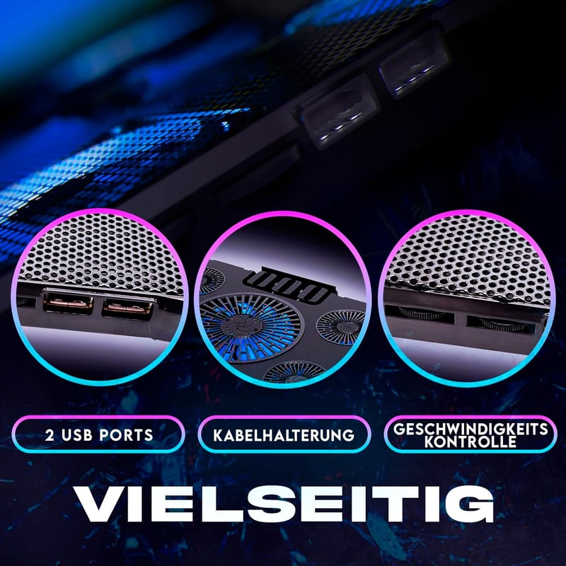 KLIM Cyclone Laptop Hűtő és Állvány - 5 Ventilátoros Hűtőpad Túlmelegedés Ellen - Kompatibilis PC, PS4, Xbox One, 11-19" Laptopokkal - Kék