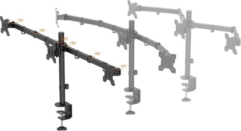 BONTEC Hármas Monitortartó Kar - Asztali LCD/LED Monitor Állvány 13"-24" Képernyőkhöz, Fekete, Állítható Konzol TV és Számítógép Monitorokho