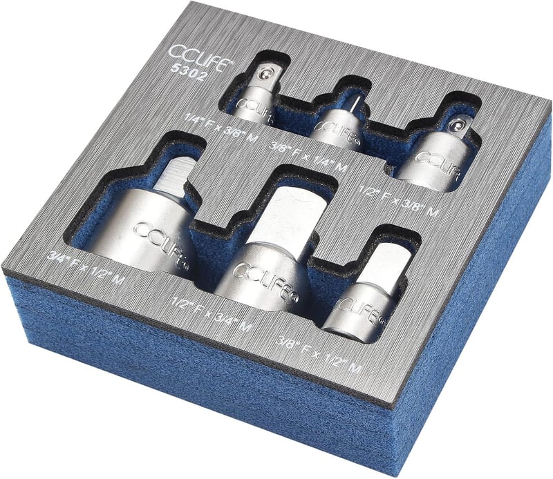 CCLIFE 6 részes Dugókulcs Adapter Készlet - 1/4", 3/8", 1/2", 3/4" Méretekben, Króm-Vanádium Acélból, Szerelőknek és Barkácsolóknak