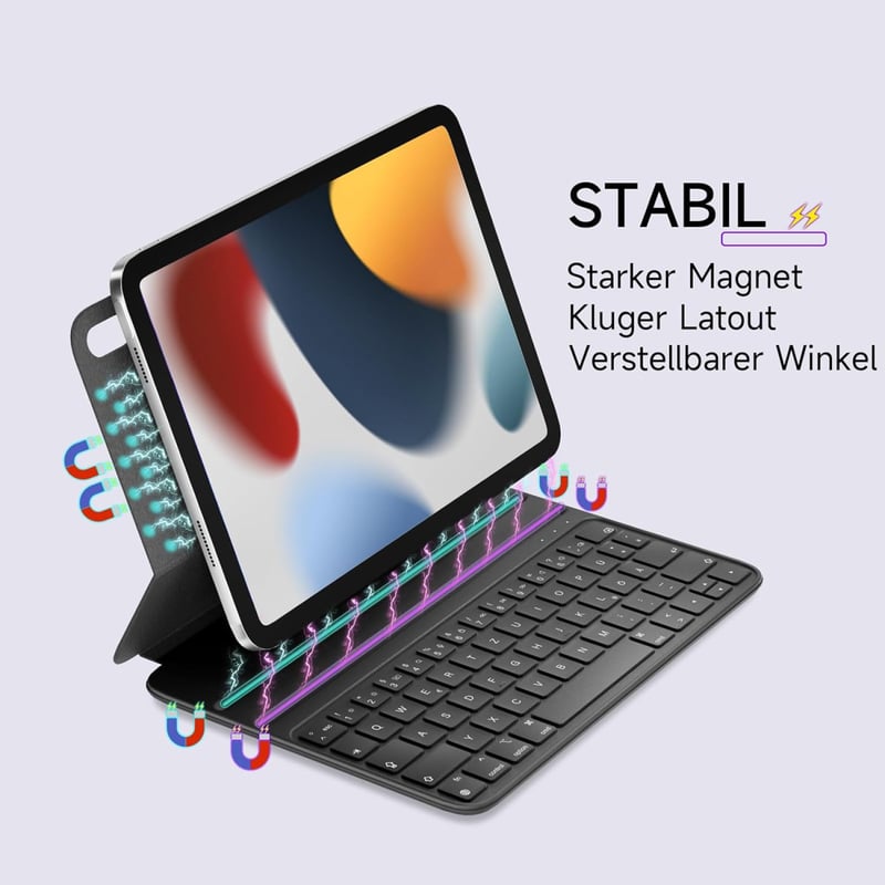 HOU Slim Bluetooth Billentyűzetes Tok iPad 11. Generációhoz (2025 A16) és 10. Generációhoz (2022) - Műbőr Dizájn, Ergonomikus, QWERTZ, Feket