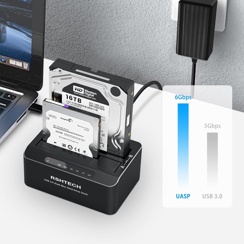 RSHTECH USB 3.0 Alumínium HDD/SSD Dokkoló - 2 Férőhelyes, Klónozó, 2x16TB