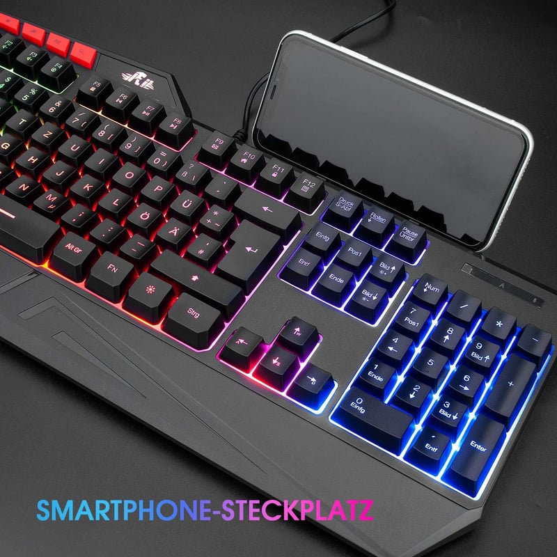 Rii RK202 Gaming Billentyűzet, RGB Háttérvilágítású USB Gamer Klaviatúra 19 Anti-Ghosting Funkcióval, PC/Laptop/PS4/Xbox One Kompatibilis - B086DC4MRL