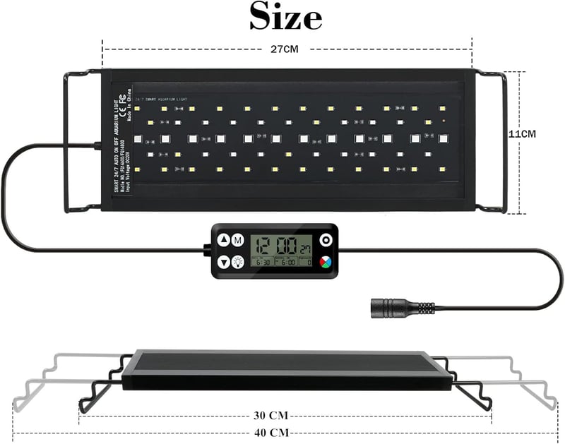 HORXFLIG 14W LED Akvárium Világítás - 30 cm Kihúzható Tartóval, Időzítővel és Állítható Fényerővel, 30-45 cm-es Édesvízi Akváriumokhoz