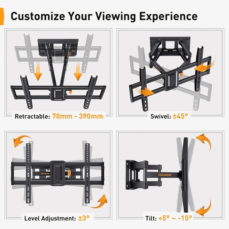 Perlegear TV tartó 37-70" LED LCD Plasma görbült lapos TV-hez 60kg VESA 400x400