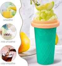Shengruili Jégkása Készítő Pohár Szett - 2db 500ml Szilikon Nyomható Pohár Smoothie Készítéshez, Újrahasználható Jégkása Maker Szívószállal  4