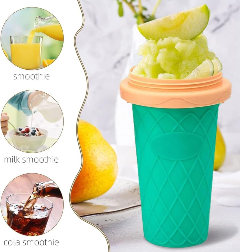 Shengruili Jégkása Készítő Pohár Szett - 2db 500ml Szilikon Nyomható Pohár Smoothie Készítéshez, Újrahasználható Jégkása Maker Szívószállal 