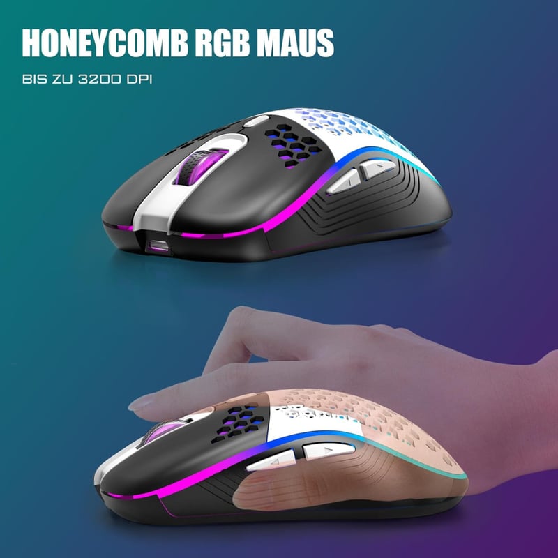 RedThunder 75% Vezeték Nélküli Gamer Billentyűzet és Egér Szett, DE TKL Elrendezés, Újratölthető, Ultrakönnyű 7200DPI Méhsejt Egér, PC/Mac/P