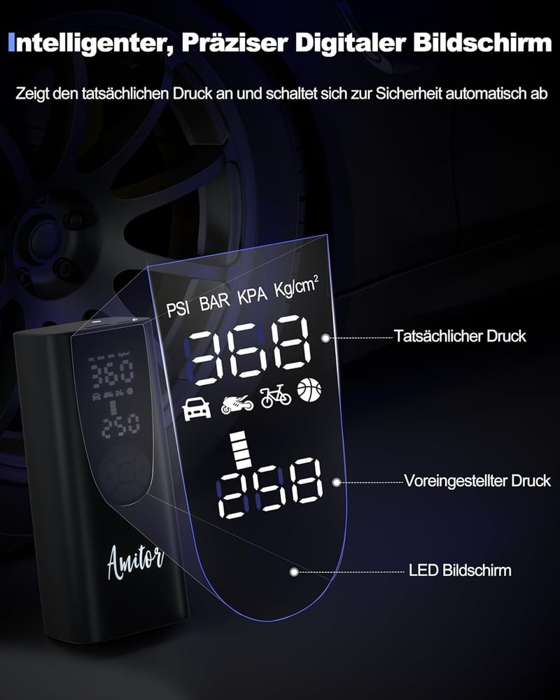 Volohas 150PSI akkus kompresszor LED-del, e-rollerhez, biciklihez