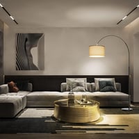 Modlicht Jasmin Ívelt Állólámpa - E27 LED 9W, 3000K Meleg Fény, 33cm Lenvászon Lámpaernyő, Bézs, 165-180cm, Nappali, Hálószoba, Iroda 7