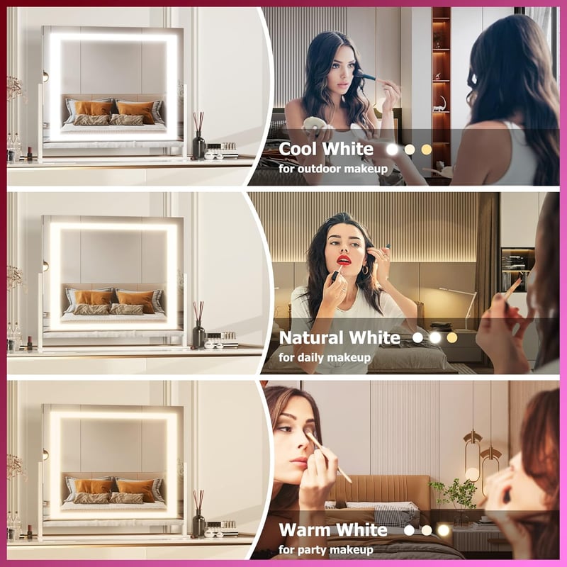 Hasipu LED Sminktükör Világítással, 55x45 cm, 10x Nagyítással, USB Töltőporttal, 3 Színhőmérséklettel, Érintésvezérléssel, Alumínium Keret, 
