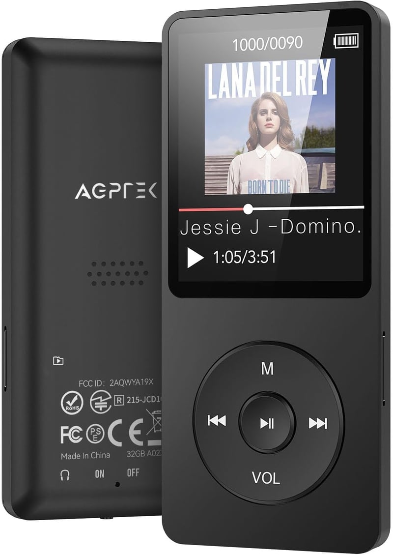 AGPTEK MP3 Lejátszó 32GB Bluetooth 5.3 Veszteségmentes HiFi Hangzással, 70 Órás Akkumulátor, Beépített Hangszóró, FM Rádió és Hangrögzítés