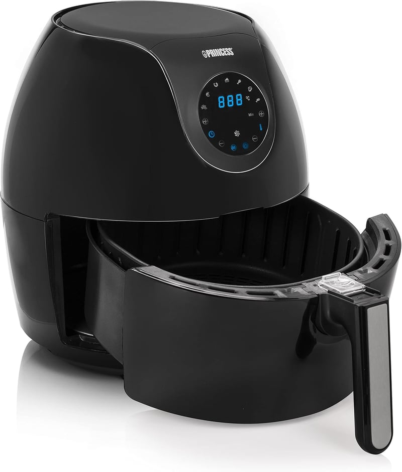 Princess Aerofryer XXL 5,2L Digitális Forrólevegős Sütő - 1700W, 7 Program, Olaj Nélküli Sütés, Mosogatógépben Mosható Alkatrészek, Fekete