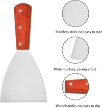 Helweet 3 részes Teppanyaki Spatula Készlet - Rozsdamentes Acél Grillező Lapát Fa Nyéllel Sütéshez, BBQ-hoz, Pizzához, Steakhez 4