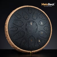 MeloBeat Tongue Drum 12" 15 Hangú D-dúr Acél Handpan Készlet - Professzionális Ütőhangszer Dalkönyvvel, Ütőkkel és Hordtáskával (Fekete) 2