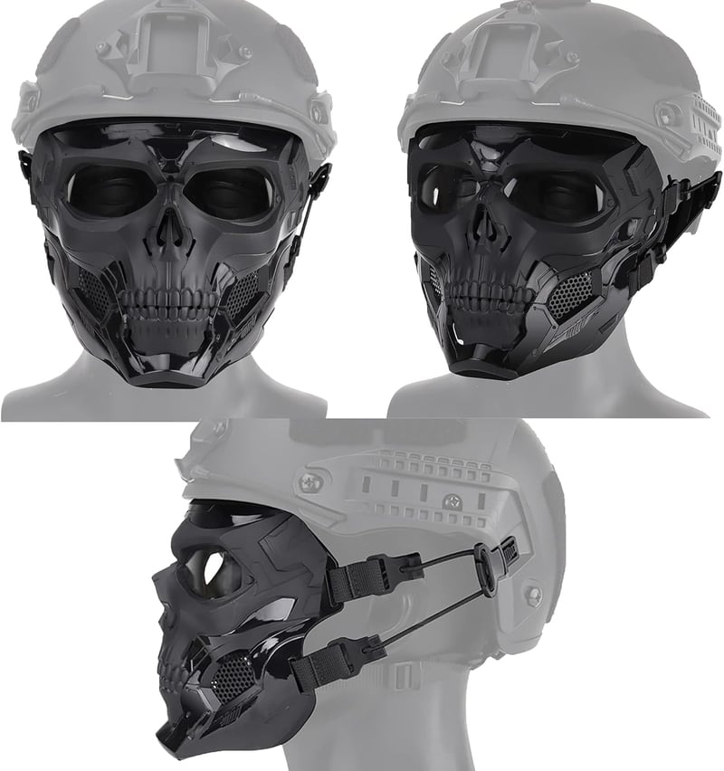 WISEONUS Airsoft Taktikai Koponya Maszk - Teljes Arc Védelem Paintball, Vadászat, CS Játék, Halloween és Cosplay Eseményekhez - Fekete TPU