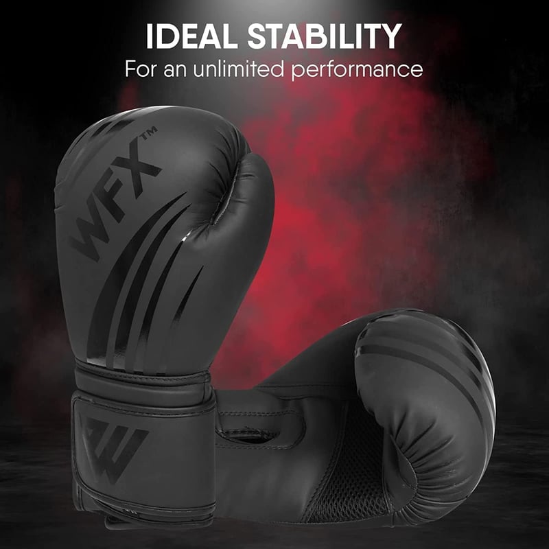 WFX Bokszkesztyű 8 oz Műbőr MMA Sparring Edzőkesztyű - Profi Kickbox Muay Thai Harcművészeti Kesztyű Vastag Hüvelykujjvédelemmel Fekete