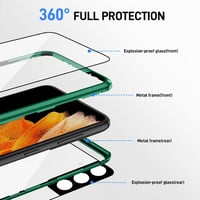 Samsung Galaxy S23 FE mágneses tok - 360° védelem, zöld alumínium keret, edzett üveg 3