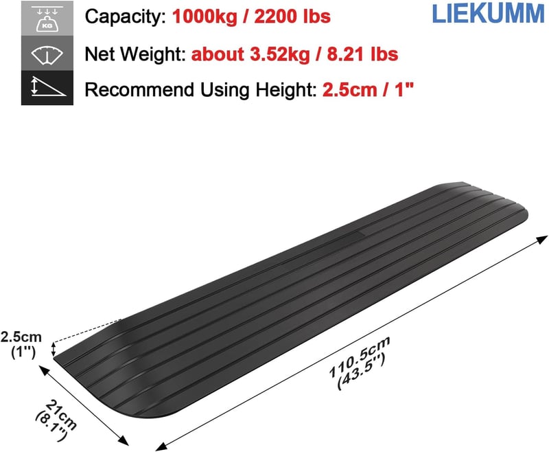 LIEKUMM csúszásgátló gumirámpa ajtóküszöbhöz, 2,5 cm magas, 1000 kg teherbírású