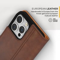 iPhone 14 Pro barna bőr tok pénztárcával, kártyatartóval és állvánnyal 3