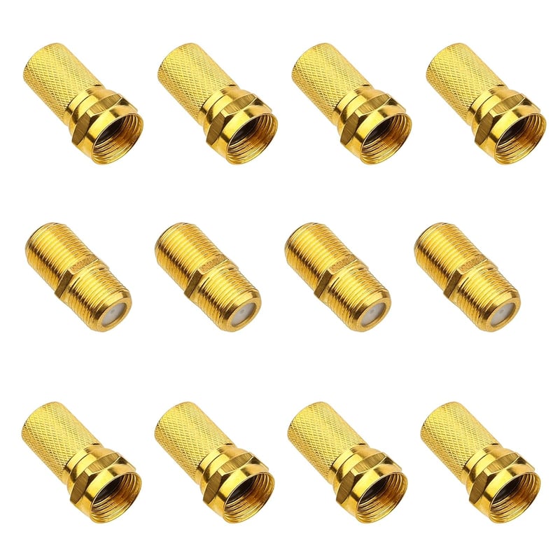 Fu Nian Aranyozott F-csatlakozó Készlet - 8db 7mm-es F-dugó és 4db SAT Adapter, Gumi Tömítéssel, Koaxiális Kábelekhez, Műholdvevőkhöz, DVB-T
