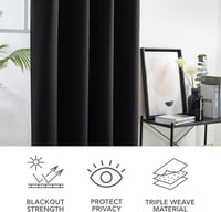 Deconovo Sötétítő Függöny - Hőszigetelő, Hangszigetelő Fekete Fényáteresztést Gátló Függönypár 117x229 cm - Poliészter Gyűrűs Függöny 7