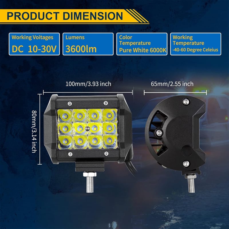 RIGIDON 36W LED munkalámpa szett, 10cm, 12V, fehér, terepjáróhoz, traktorhoz