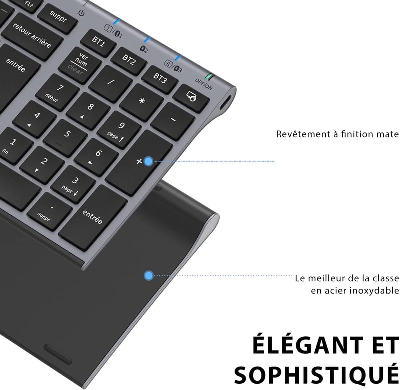 iClever BK10 Bluetooth Vezeték Nélküli Billentyűzet - Univerzális Kompatibilitás iOS/Android/Windows Eszközökhöz, Alacsony Profilú Gombok, F