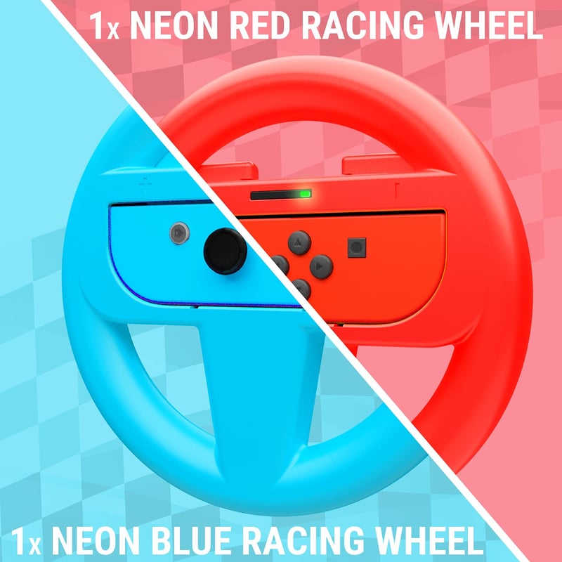 Orzly Nintendo Switch kormánykerék szett - 2 darabos kék és piros Joy-Con tartó kiegészítő Mario Kart játékhoz - valósághű versenyzési élmén