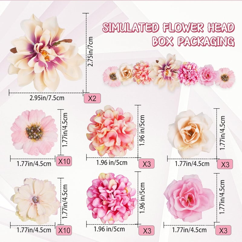 ROLLWAY 34 db Művirág Kézművességhez - Rózsaszín Virágfejek 4-7 cm - Selyem Dekorációs Virágok Tortadíszítéshez, Esküvőre, DIY Projektekhez