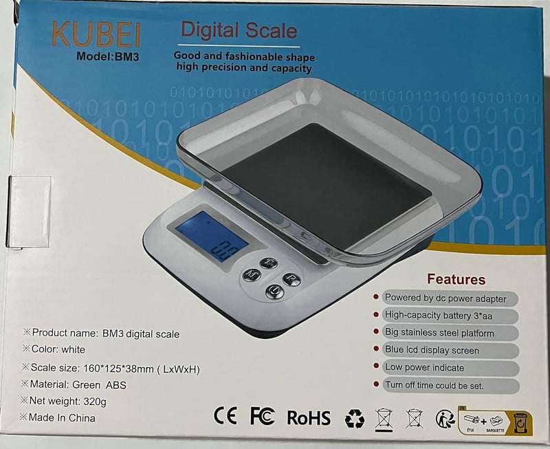 KUBEI digitális konyhai mérleg 1kg/0,01g - USB töltés, nagy pontosságú, ékszerhez, pénzérméhez