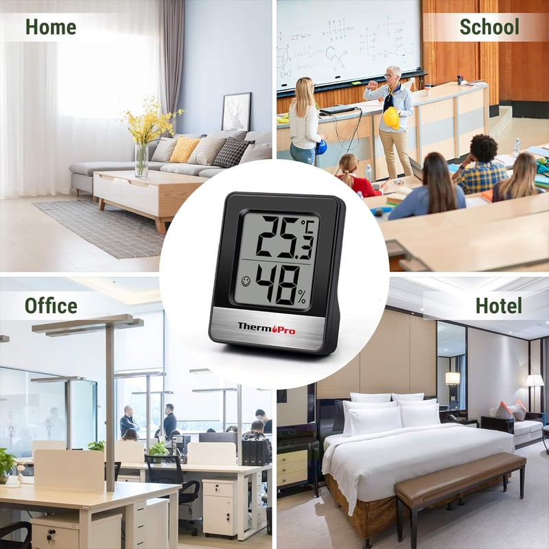 ThermoPro TP49 Digitális Mini Hőmérő és Páramérő - Beltéri Klímafigyelő Készülék Hangulatjelzővel, Fekete