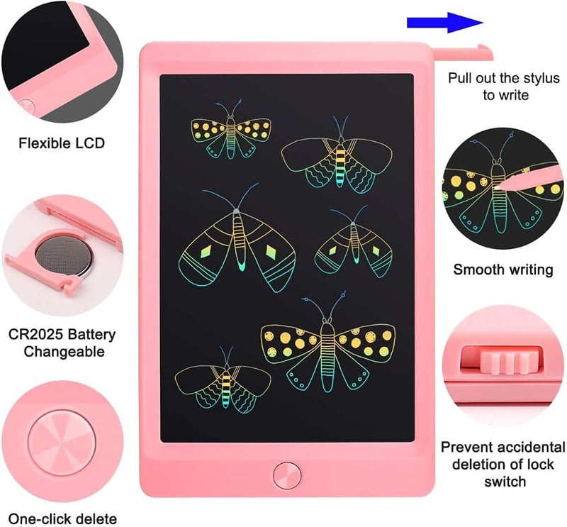 JOEAIS 8,5 colos rózsaszín LCD írótábla gyerekeknek, iskolába és irodába