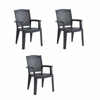 Set 3 scaune de grădină SP Berner SHAF - antracit, stivuibile, plastic reciclat rezistent la UV, pentru exterior și terasă, model Metal 2