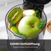 AMZCHEF Slow Juicer - 120 mm Széles Adagolónyílás Egész Gyümölcsökhöz - Gyorsan Tisztítható Gyümölcsprés 2 Pohárral - Ezüst 2