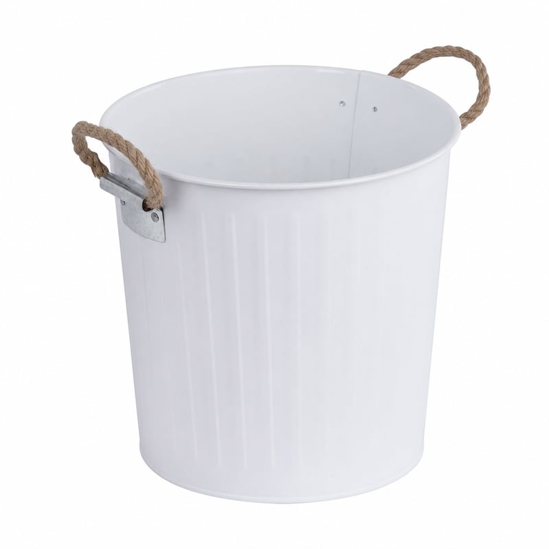 Cos cosmetic WENKO Gara 6 L, alb, design retro, oțel mat, cu mânere împletite — fără capac (stare: vezi a 2-a imagine)