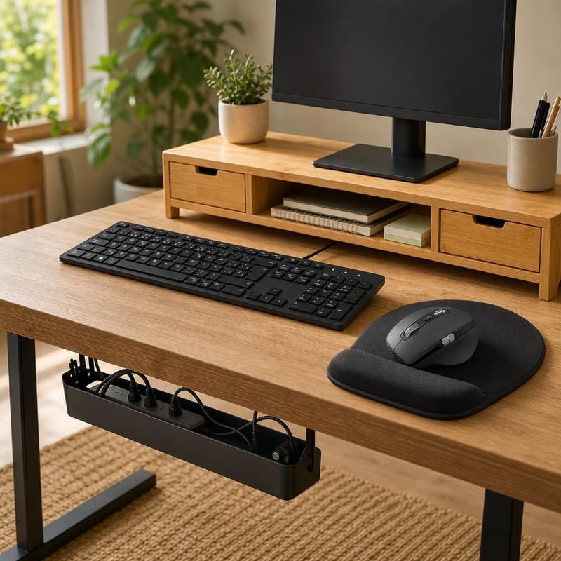 Uredski paket za fokus: tipkovnica + bežični miš + podloga + stalak za monitor + organizator kabela