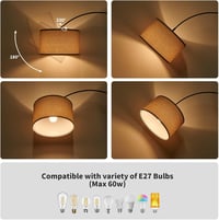 Modlicht Jasmin Ívelt Állólámpa - E27 LED 9W, 3000K Meleg Fény, 33cm Lenvászon Lámpaernyő, Bézs, 165-180cm, Nappali, Hálószoba, Iroda 3