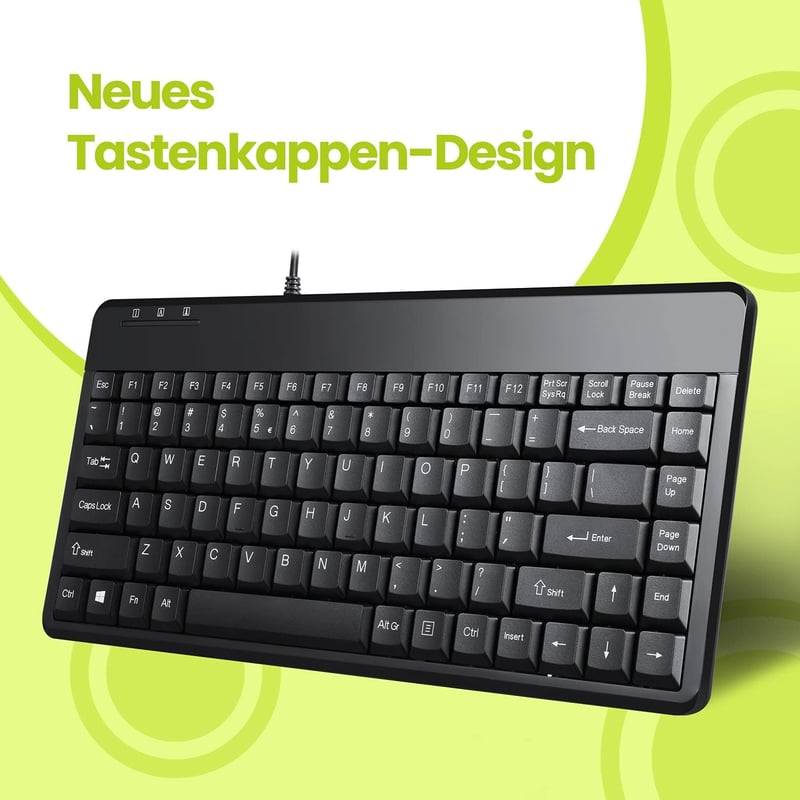 Perixx PERIBOARD-409 P Kompakt Mini PS/2 Vezetékes Billentyűzet - Fekete - QWERTZ Német Kiosztás - Windows Kompatibilis - 88 Gombos