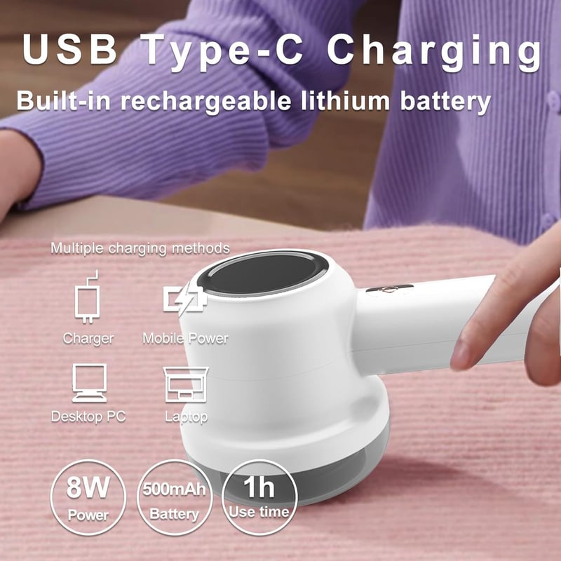 Elektromos Bolytalanító USB Töltéssel - 2 Pótfejjel Ruhákhoz, Pulóverekhez