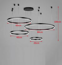 YYUTLUO Modern LED Csillár - 4 Fekete-Arany Gyűrű (20+40+60+80cm), 100W, Távirányítható, Fényerőszabályozható Mennyezeti Lámpa Nappaliba 2