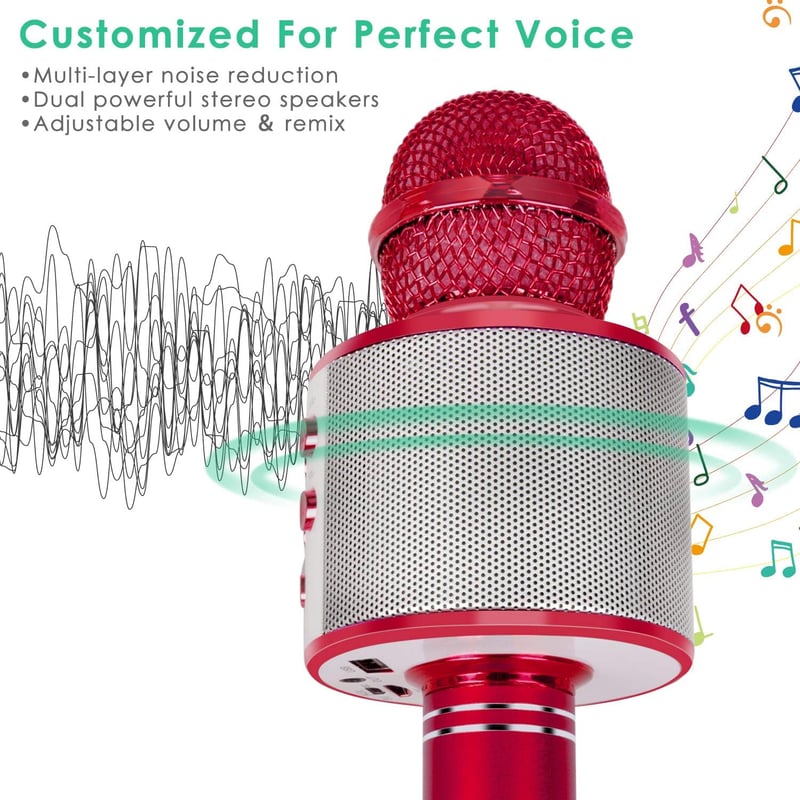 KIDWILL Bluetooth Karaoke Mikrofon Gyerekeknek - Piros, Beépített Hangszóróval és FM Rádióval