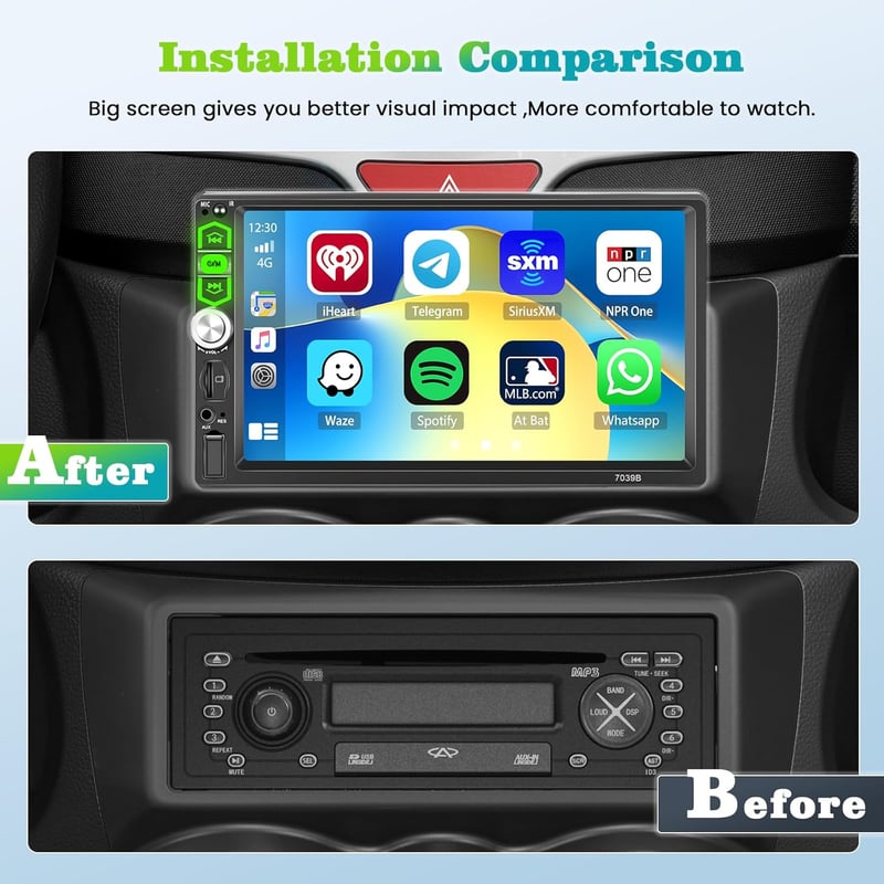 Hikity 1 DIN Autórádió 7" Érintőképernyővel - Vezetékes CarPlay, Android Auto, Bluetooth Kihangosító, Tolatókamera, FM Rádió