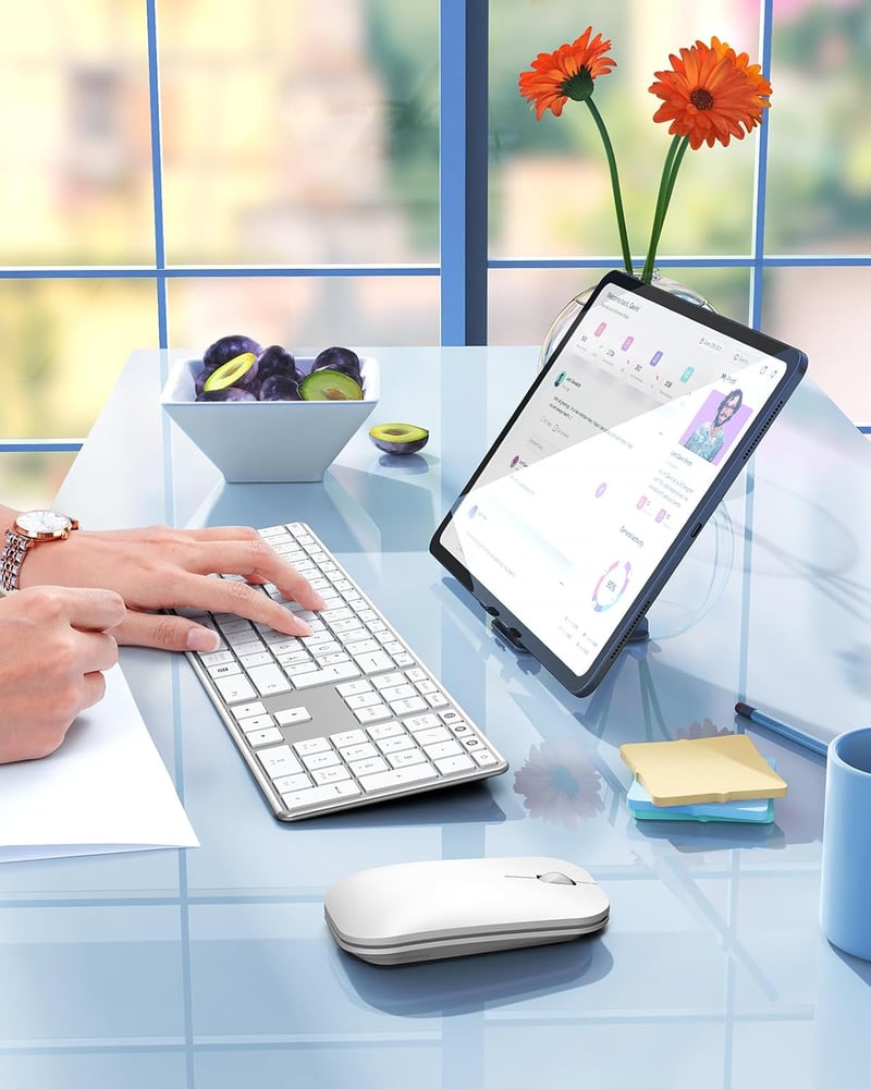seenda Fém Bluetooth Billentyűzet és Egér Szett - Újratölthető Kettős Módú USB/BT Vezeték Nélküli QWERTZ Billentyűzet PC/Tablet/MacOS Eszköz