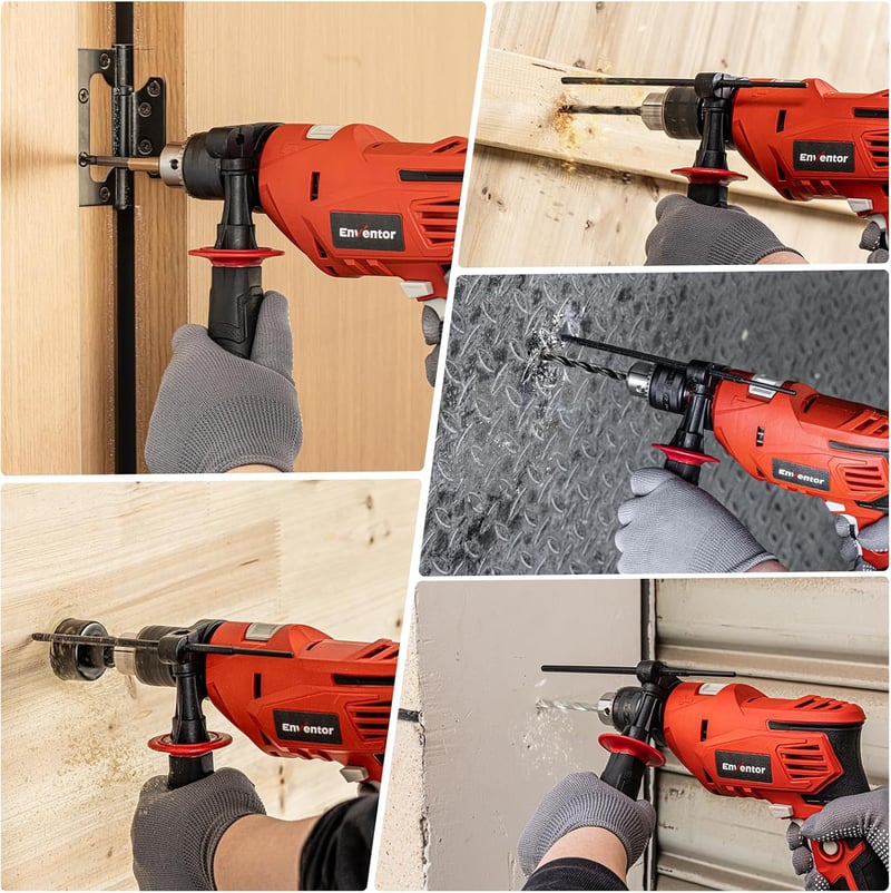 ENVENTOR 900W Ütvefúró, 2 az 1-ben Elektromos Fúró 36 Tartozékkal, 0-3000 RPM, 360° Forgatható Fogantyú, 13mm Tokmány, Betonhoz, Fémhez és F