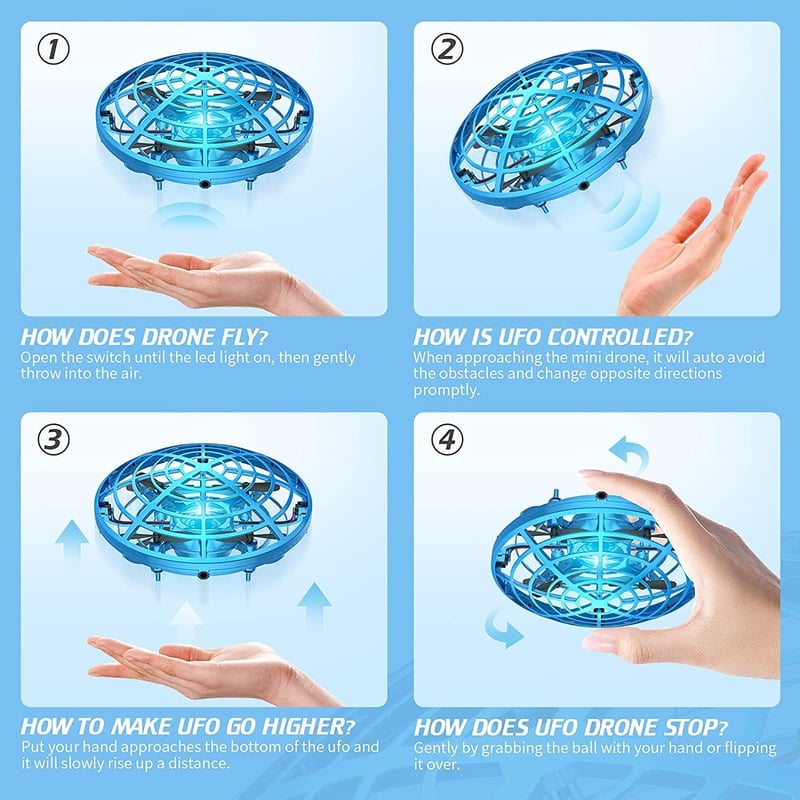 Kriogor UFO Mini Drón - LED-es Repülő Labda Játék Gyerekeknek 360°-os Forgással