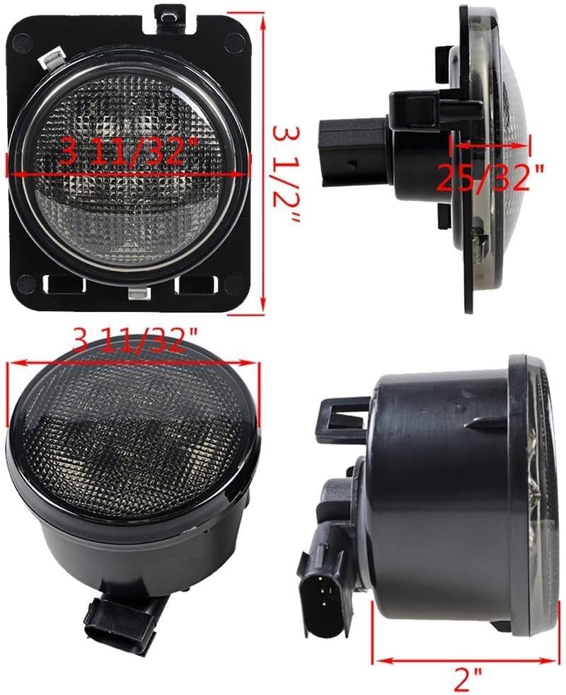 Beside_Auto LED Irányjelző és Oldalsó Jelzőfény Szett Jeep Wrangler JK JKU (2007-2018) - Sárga Fényű, Füstös Lencsés, Energiatakarékos Első