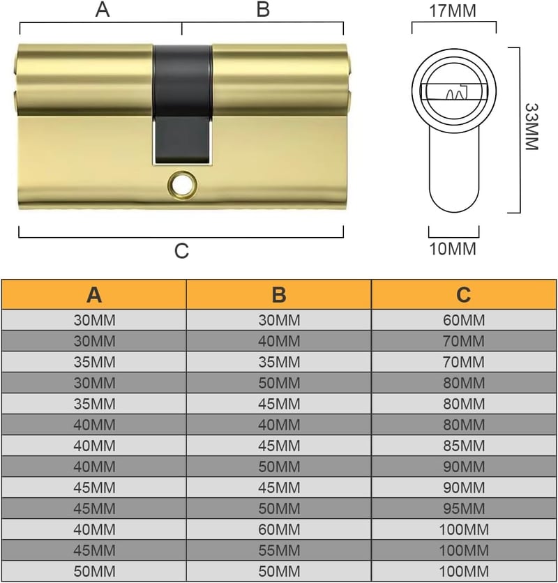 Bwintech 30/30 mm Euro Réz Zárbetét - 60 mm Kulcs/Kulcs Hengerzár 5 Sárgaréz Kulccsal, Fúrásvédett, Törés- és Zárfeltörés Elleni Védelemmel,